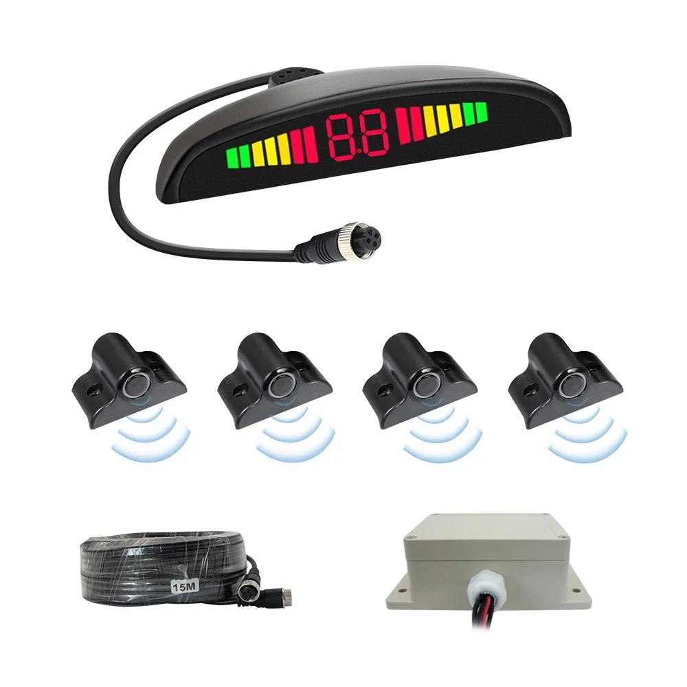 Truck Parking Sensor System 4 Pcs Radar Blind Spot Alarm Reversing LED Backlight Display Rear View 24V Parking Sensor for Truck