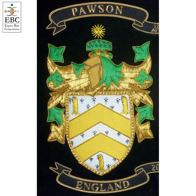 Family Crest Double Embroidery / Hand Embroidered Bullion Family Crests ...