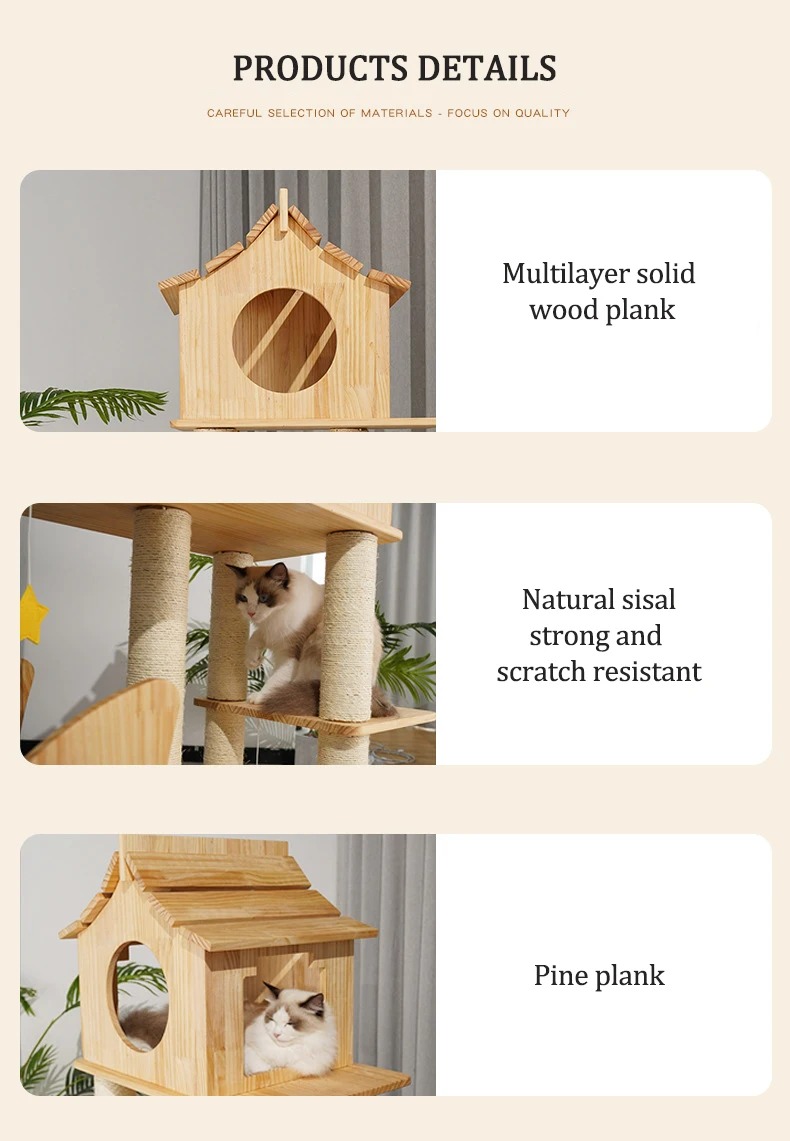 Wooden Cat Tree House Cat Climbing Frame With Cat Bed And Sisal