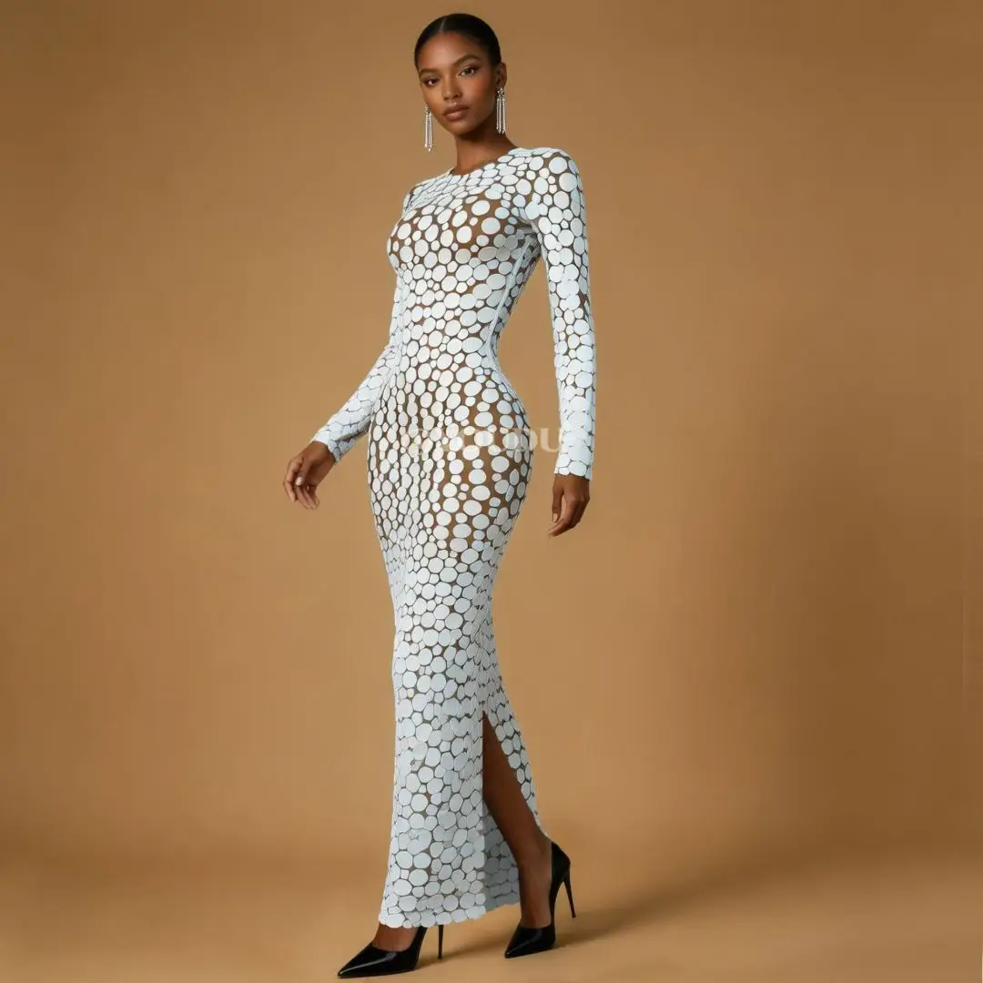 Elegant White 3D Polka Dot Bodycon Mesh Dress 1 H95dbf34c787a4fa4a0c7e16f615b74d34