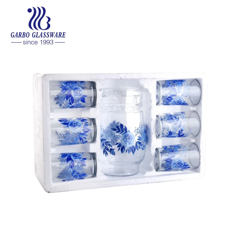 Best Unbreakable Drinking glassware Set Dinner  Glasses Cup Glass Pitcher 7pcs Set for Water Lemon Set Drinking Glass Tumbler