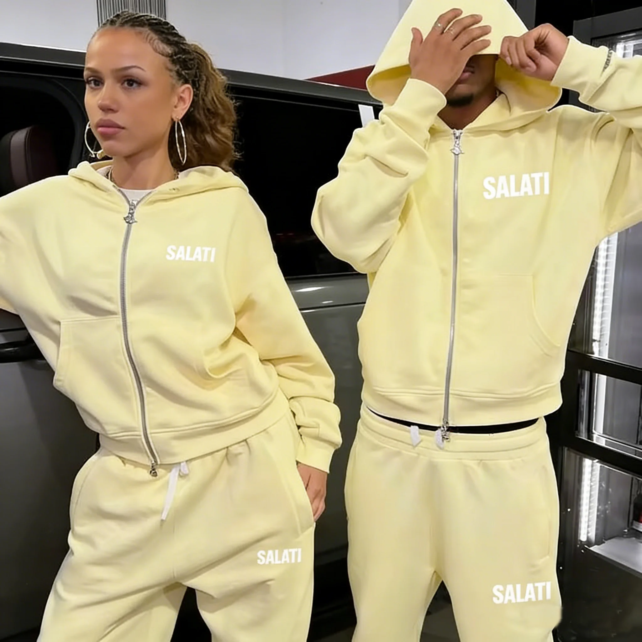 Salati Custom Sweat Suit Blank Zip up Oversized Boxy Fit Hoodie Baggy Sweatpants and Hoodie Set Man Tracksuit Manufacturer gallery 4