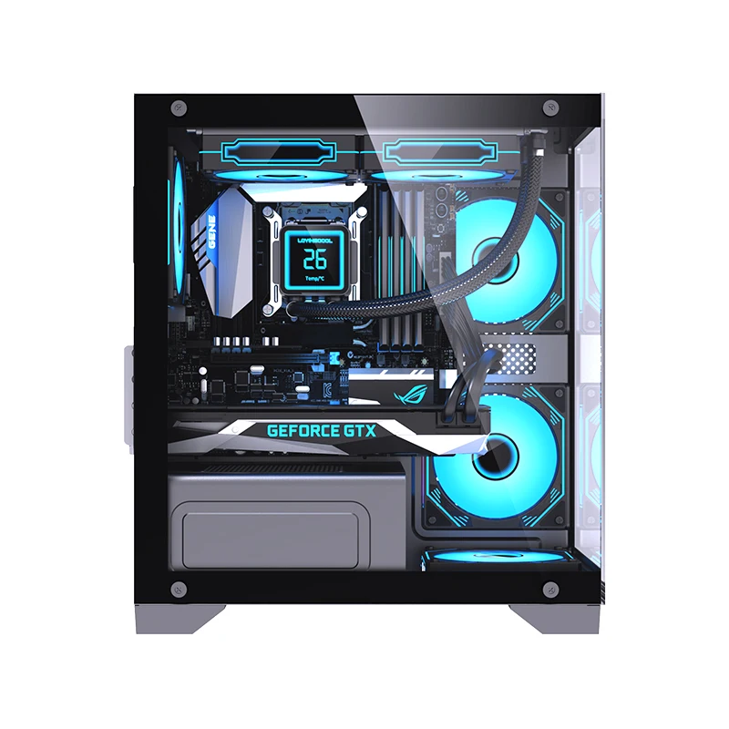 Lovingcool Gaming Pcs Mid Tower Computer Case M-ATX / Mini-ITX PC Cabinet Customized Tempered Glass Black PC Case with RGB Fan