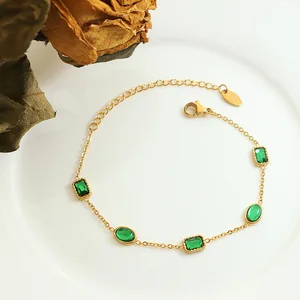 Ilona Unique Design 18K Gold Plated Stainless Steel Women's Fashion Bracelet Luxury Accessories with Green Zircon Inlay