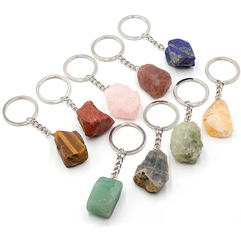 Healing Crystal Keychains High Quality Gemstone Rings