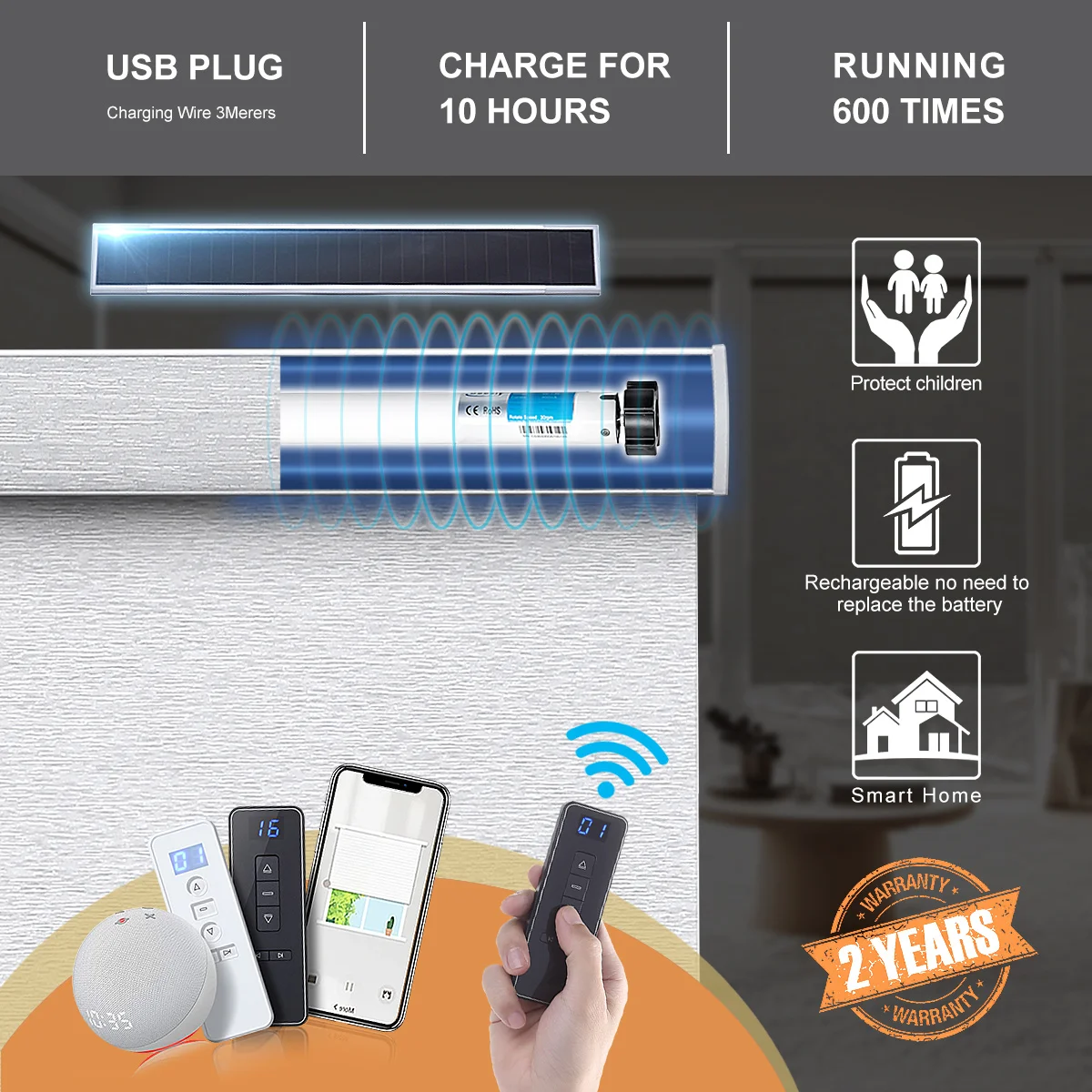 Bluetooth Electric Roller Blinds Dual Solar Panel Power System Indoor Hotel Bedroom Blackout Shutter Sunshine Battery Roller