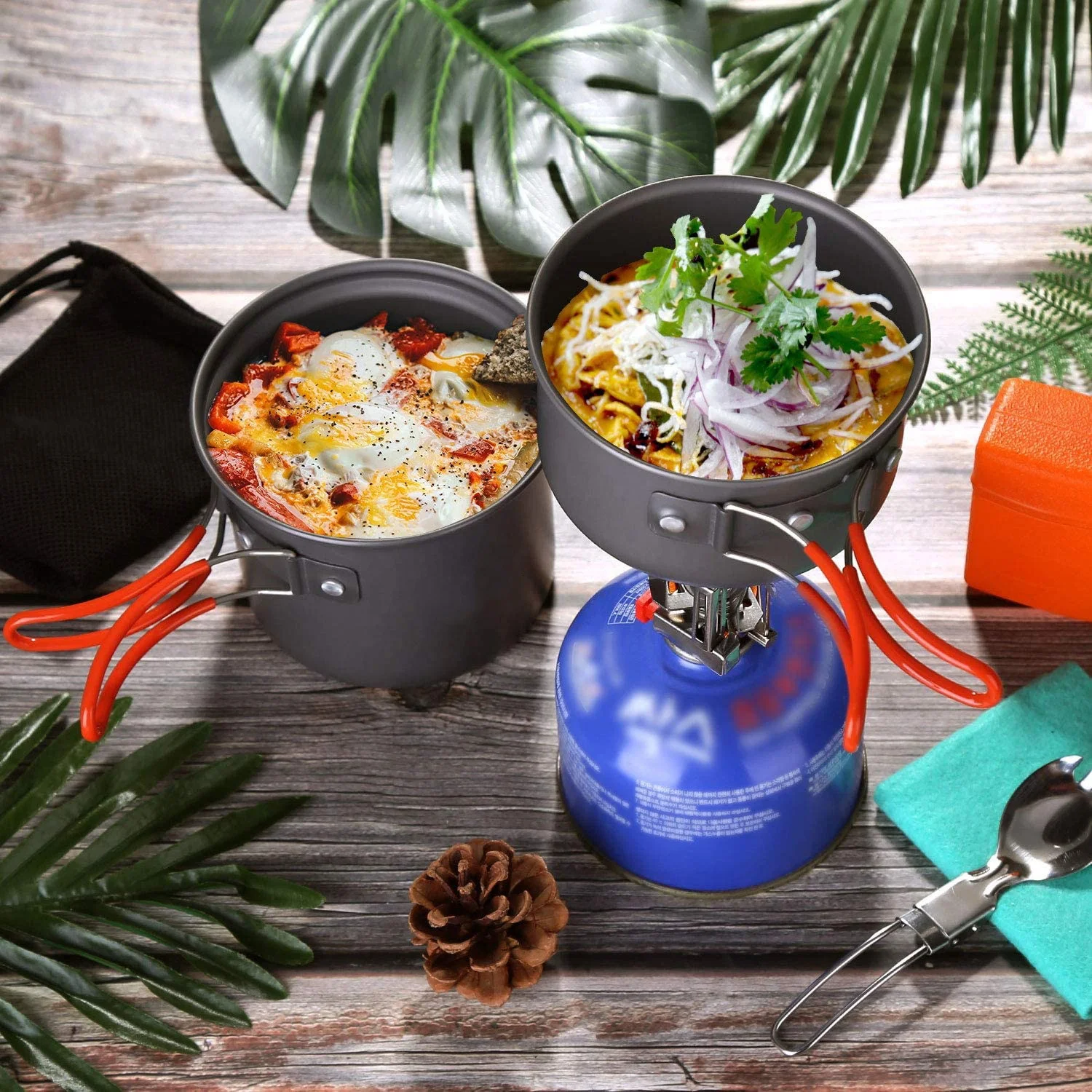 backpack hiking cookware Camping Cooking Set,7Pcs Camping Pan Set for (Green) Key Features The Best Pots and Pans