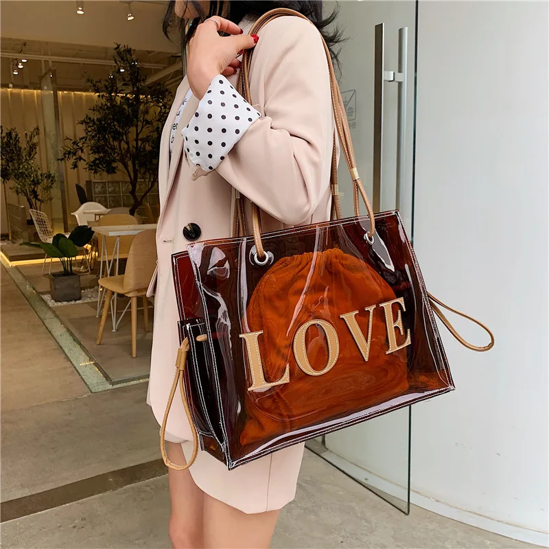 New Fashion Women's PVC Transparent Handbag Tote Shoulder bag Clear  Purse gift