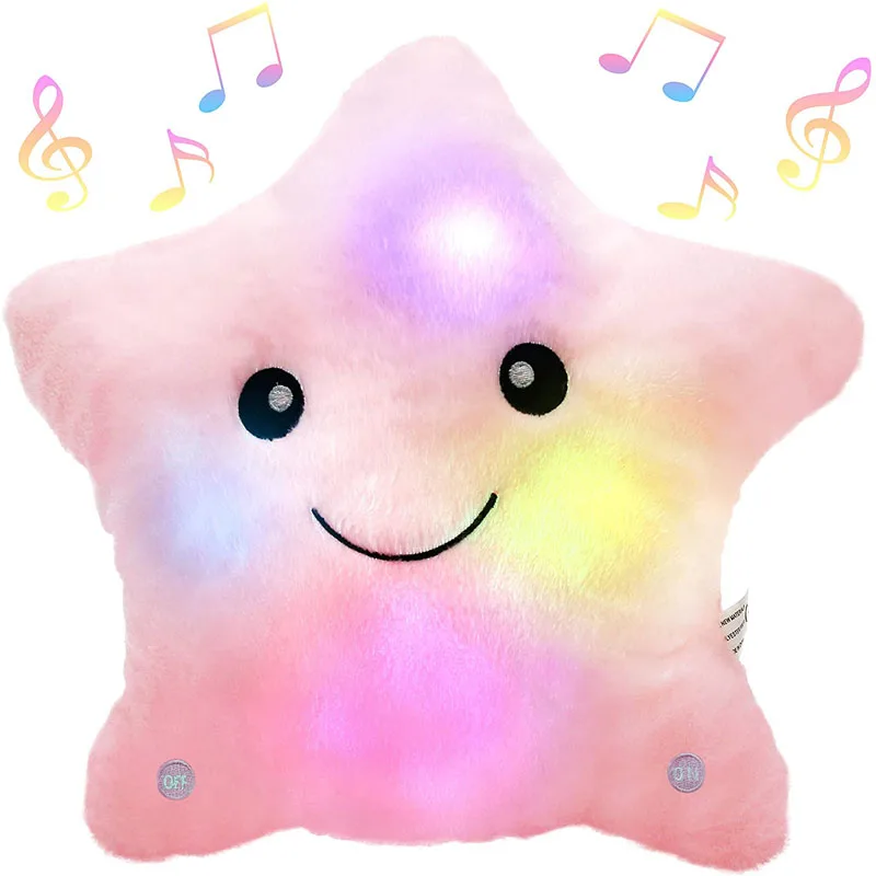 Music light-up plush toy five pointed star luminous plush kids toy Twinkle star shaped night light soft pillow for children: lighted star plushies