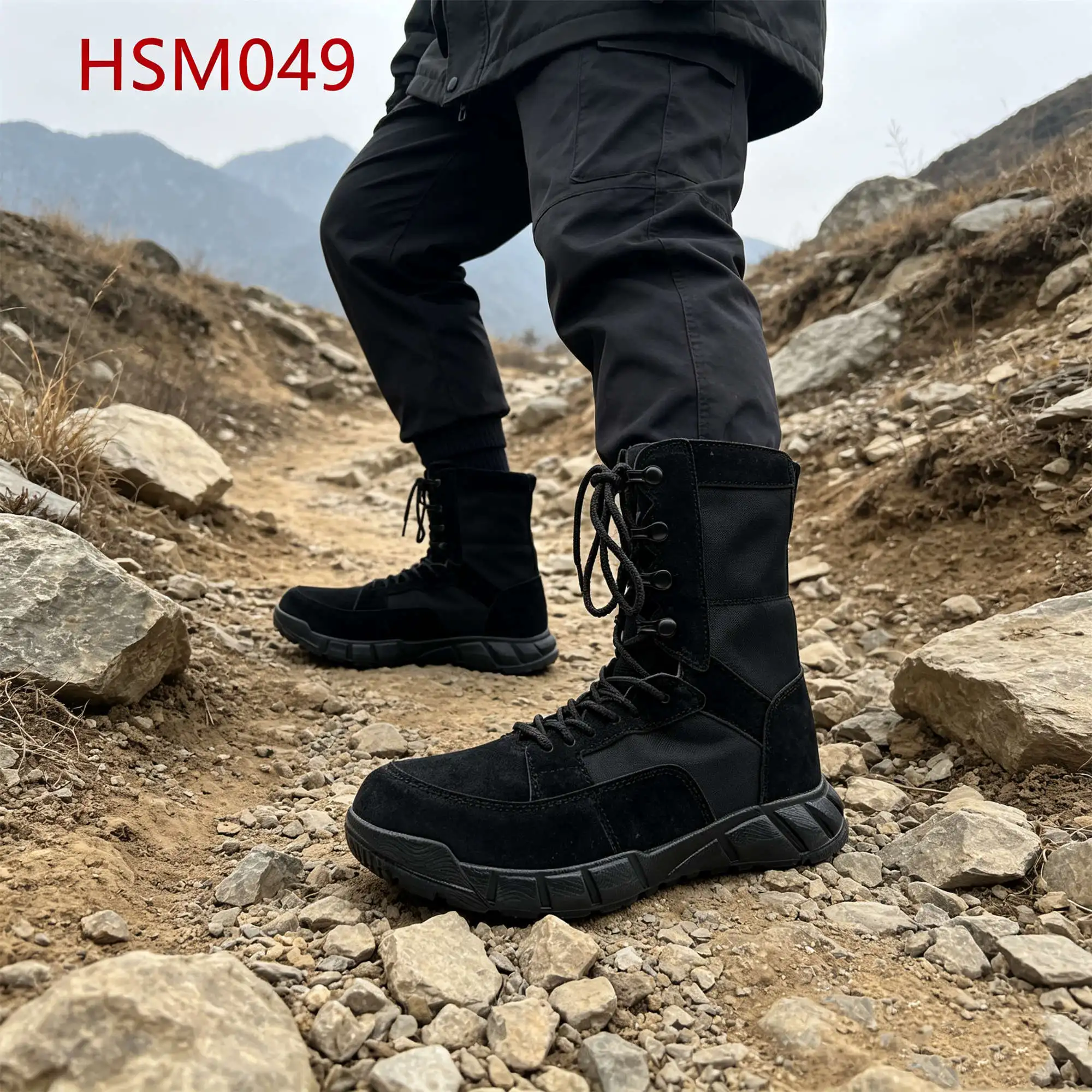 ZYF,Rip Proof Natural Suede Leather Hua Singh Men Leather Boots Extreme Climate Anti-shock PU Sole Black/tan Combat Boots HSM049