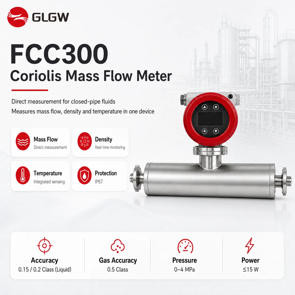 FCC300 Sanitary Tri Clamp Flange Coriolis Flowmeter for Data Center Dielectric Fluid Liquid Cooling Dosing & Energy Metering
