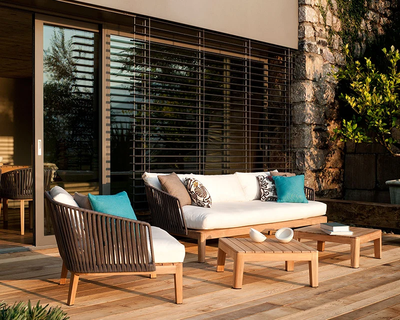 Factory Company Teak Wood Sofa Set Outdoor Garden Furniture Roof Top Patio Sofa Furniture Design