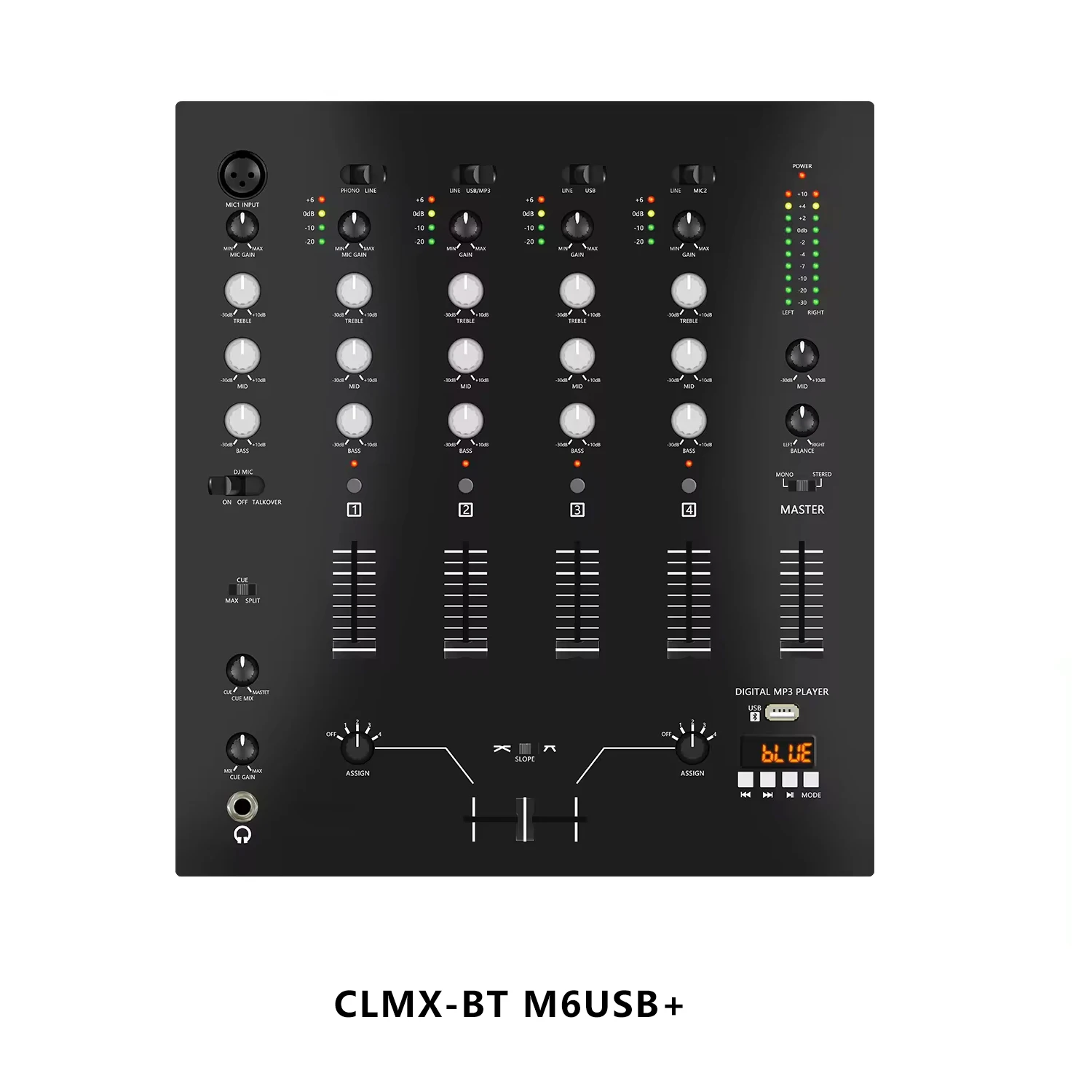 Clavax CLMC-M6USB DJ Mixer - 4 Channels with BT USB EQ