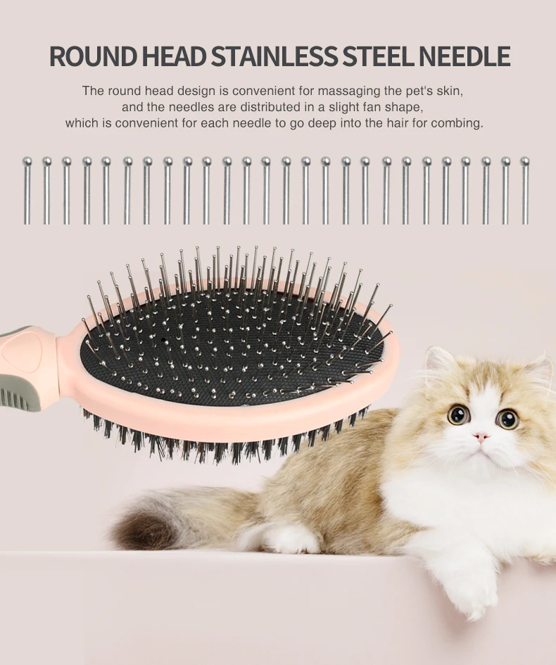 Factory Wholesale Custom Logo Double Sided Plastic Cat Massage Hair Brush Dog Pet Pin Grooming Brush