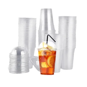 Factory high quality disposable PET drinking cups with cover