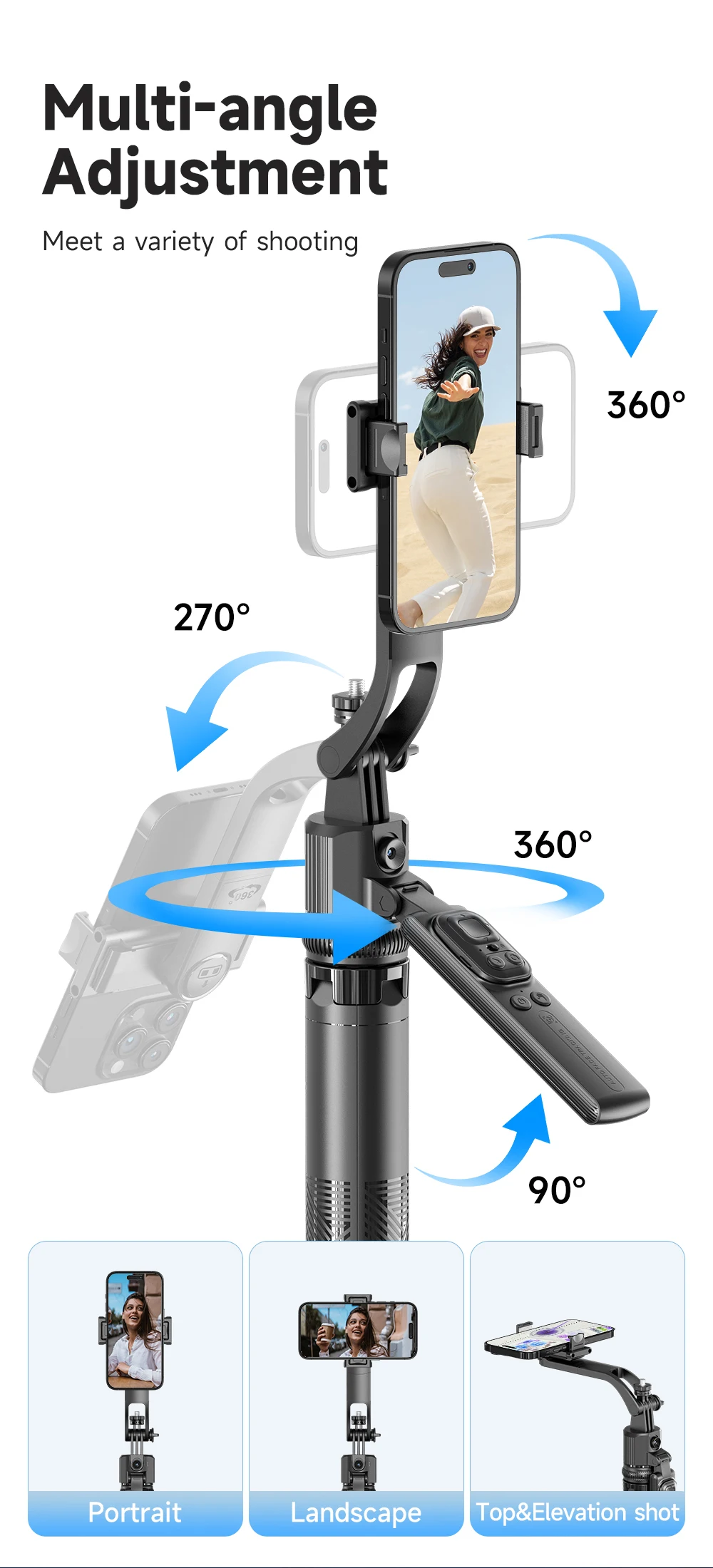 C17 AI Face Tracking Gimbal Quadrapod Max 1.6m 360 Degree Rotation Stable Selfie Stick for Mobile Phone Sports Digital Camera