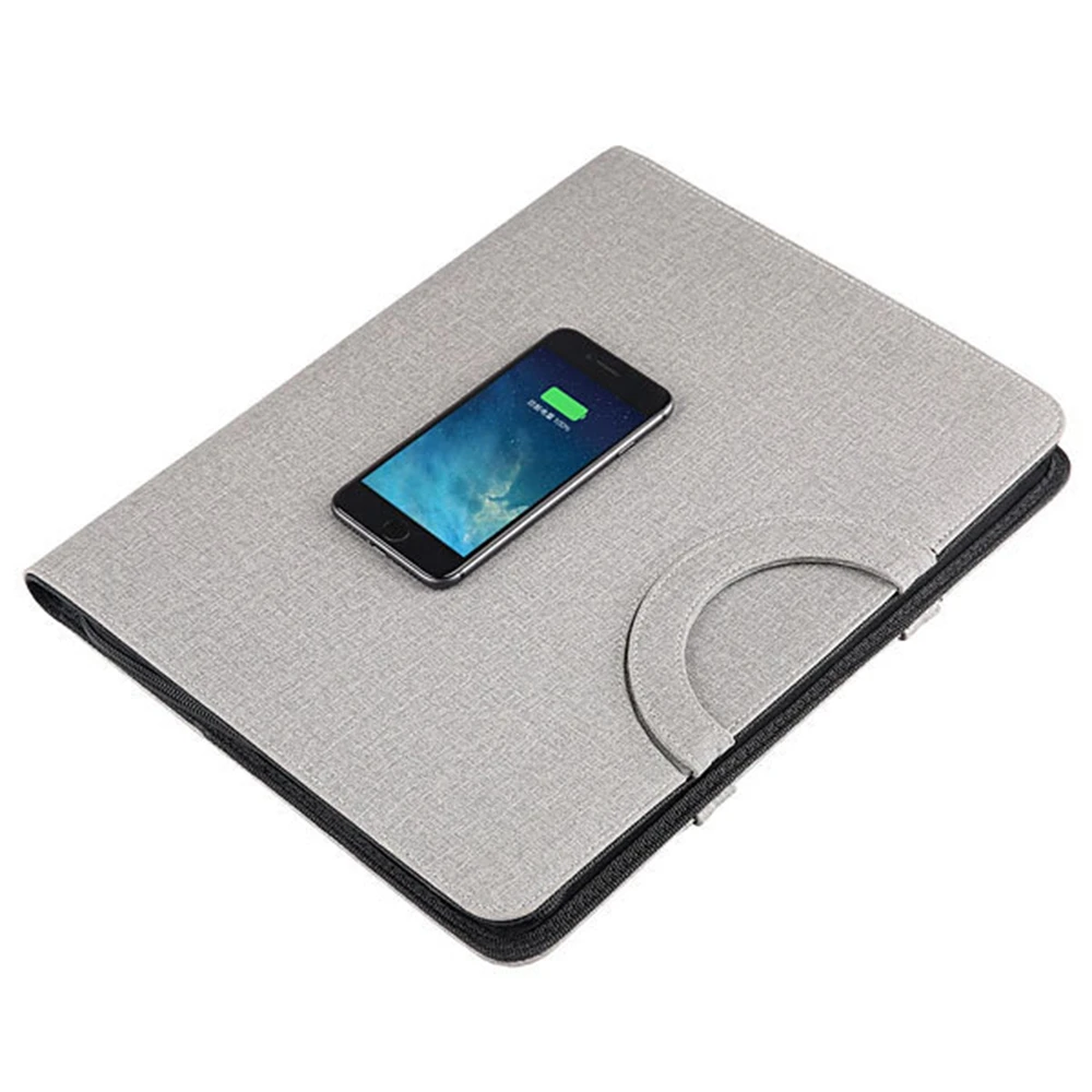 Multifunctional Portable Mobile Power Bank A4 Manager Clip Conference Record Book Office Zipper Charging Folder