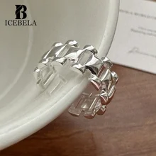 ICEBELA Fine Jewelry Minimalist Watch Band Ring 925 Sterling Silver Thick Chain Ring Adjustable Silver Chain Rings For Girls