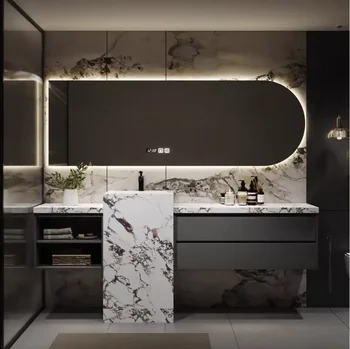 Luxury Modern Design Wall Mount Floating Cabinet Bathroom Vanity With LED Light Smart Mirror