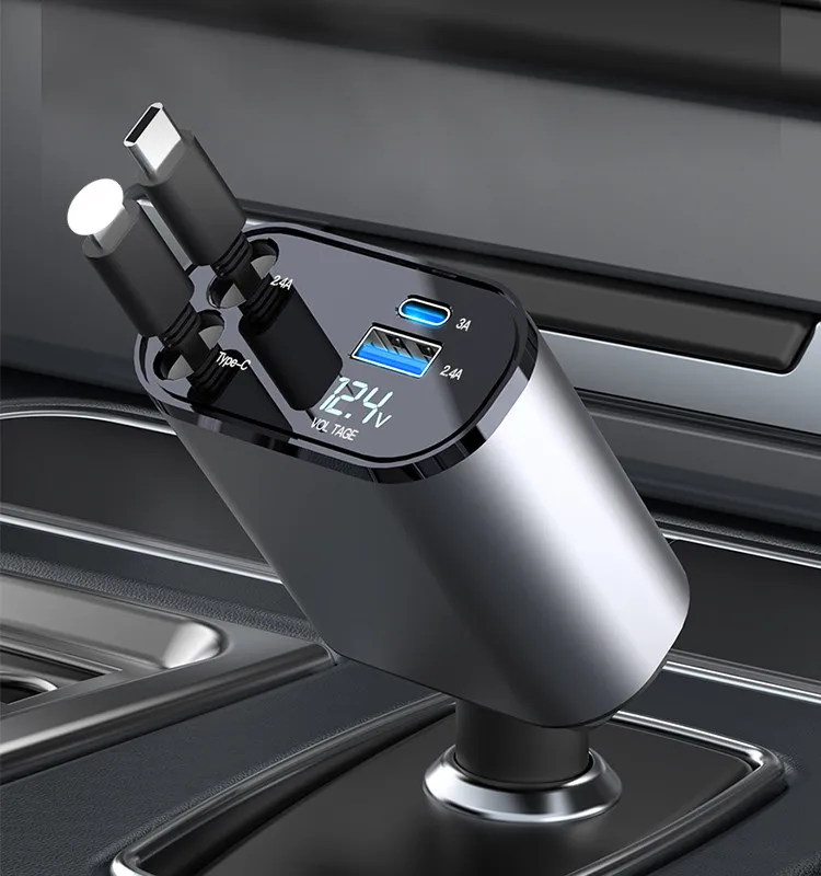 Car charger with LED digital display 100W 4 in 1 Quick Adapter 2 Port Type C PD Car charging station charger