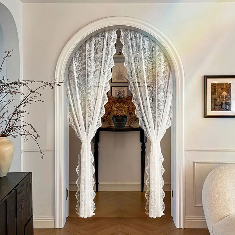 White Princess Style Simple Contemporary Indoor Living Room Canteen Balcony Window Door Lace Floral Cloth Curtain