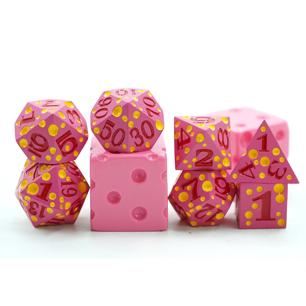 Egendesignet Zinklegerings Polyeder Metallterninger D&d Rpg Miniature Spillspill Rosa Osteterninger D4 D20 Terningsett til Brettspill