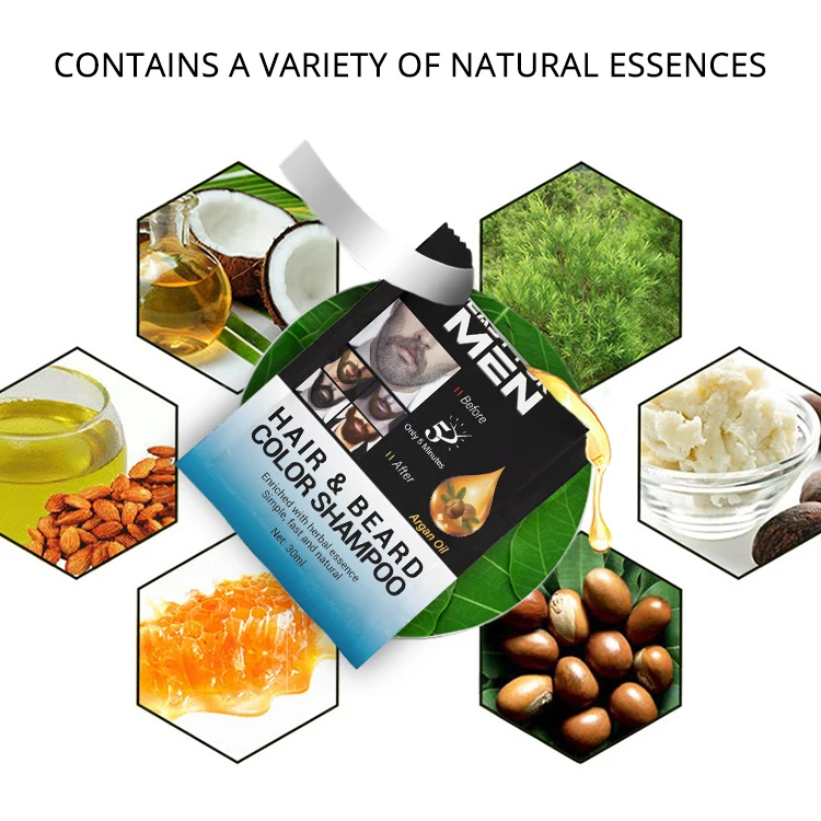 
Частная торговая марка, быстрое и легкое затемнение, краска для бороды, цветной Перманентный мужской шампунь для черных волос 