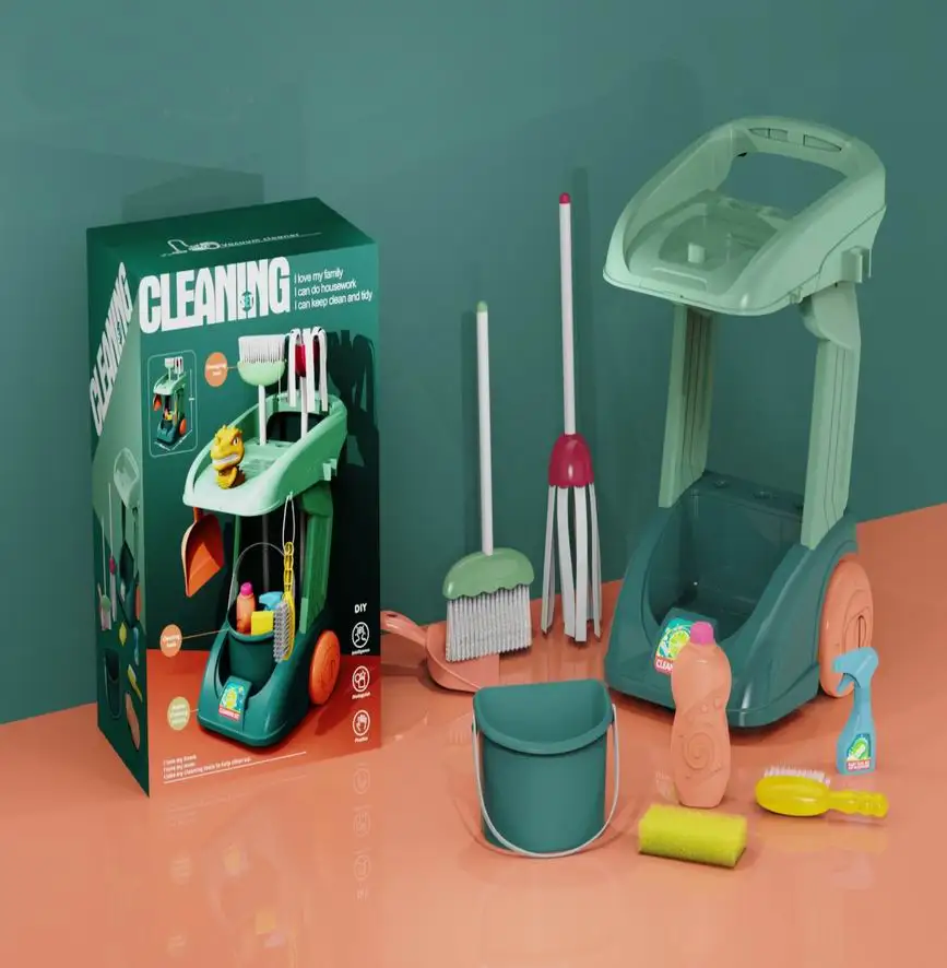 Прямая поставка, маленький помощник для уборки, Детские ролевые игрушки, чистящие принадлежности, розовый игровой набор с ведром для швабры и аксессуарами