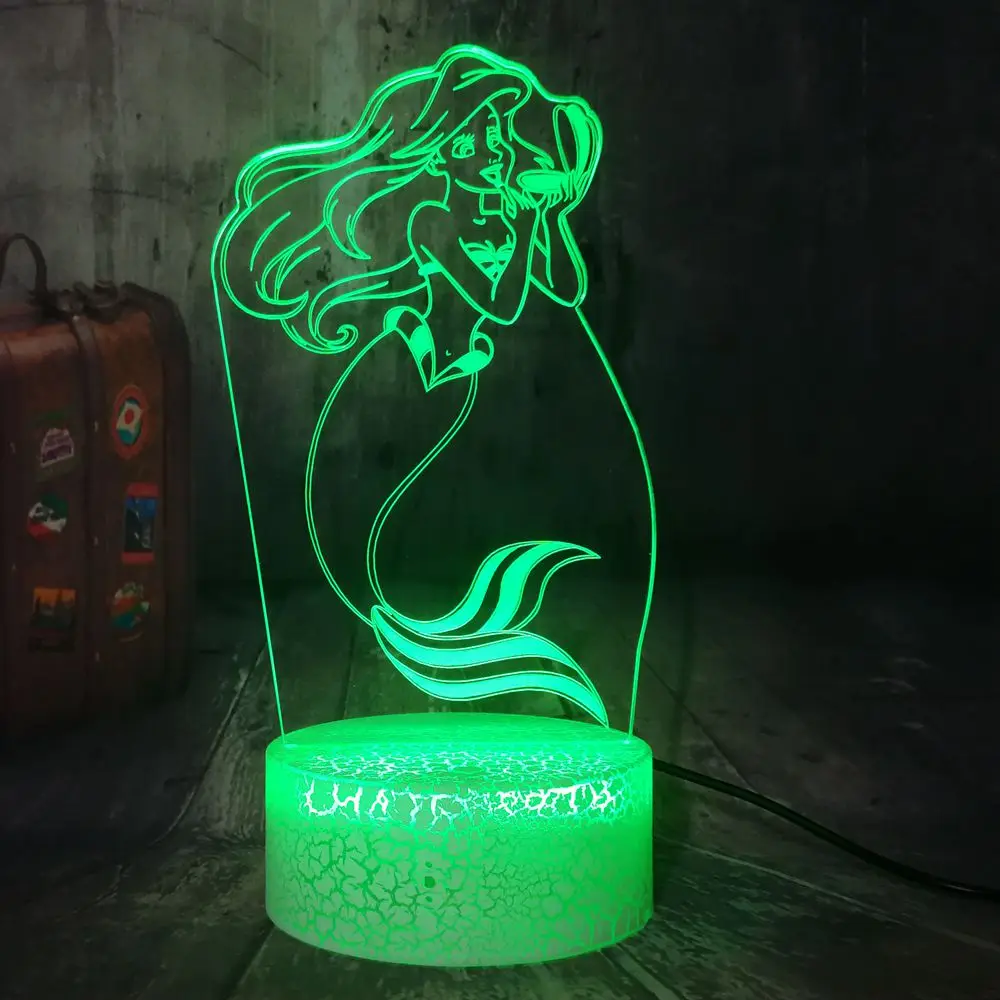 Ariel Little Mermaid LED Night Light Engraved Kids Light with Remote Control 