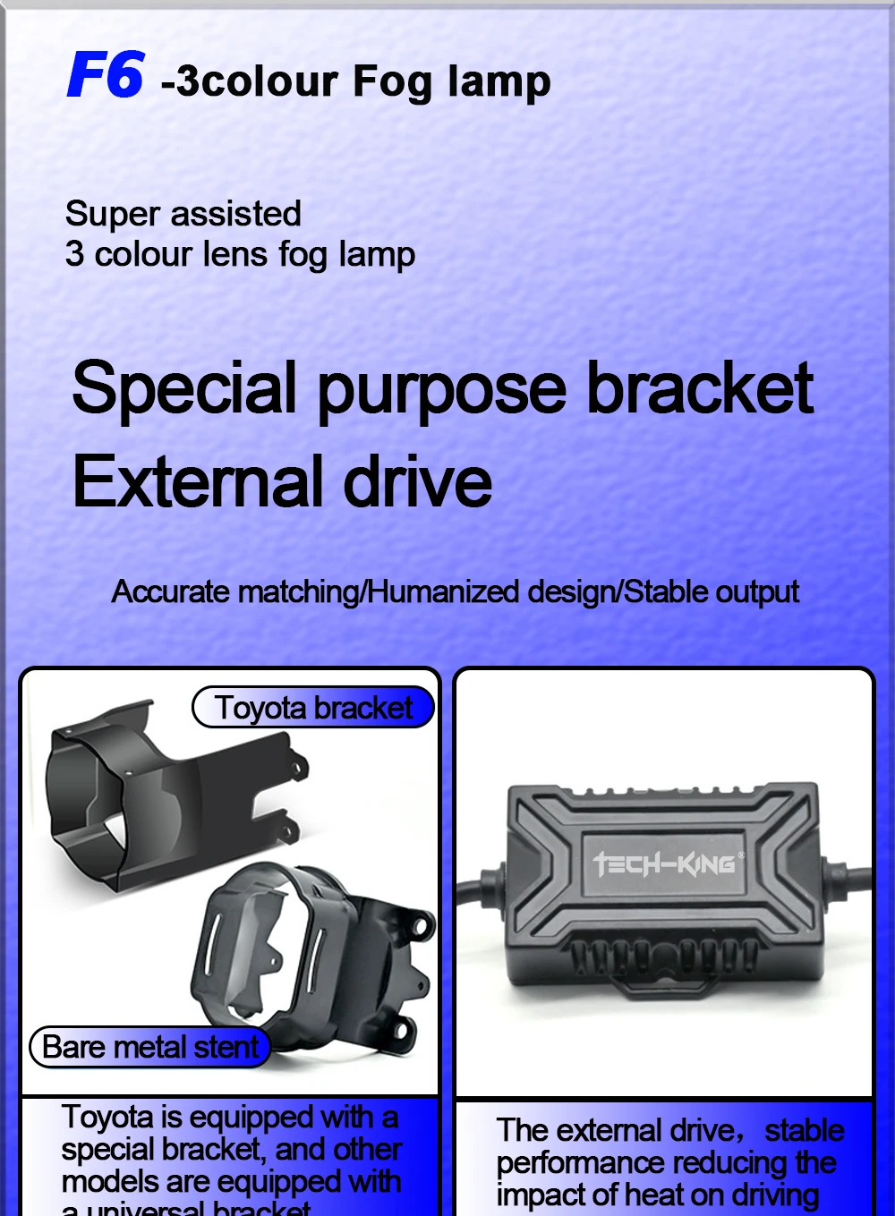 TECH-KING 3.0 inch projector led fog lights for universal cars 12V 3 color mode led fog lights bi led lens projector