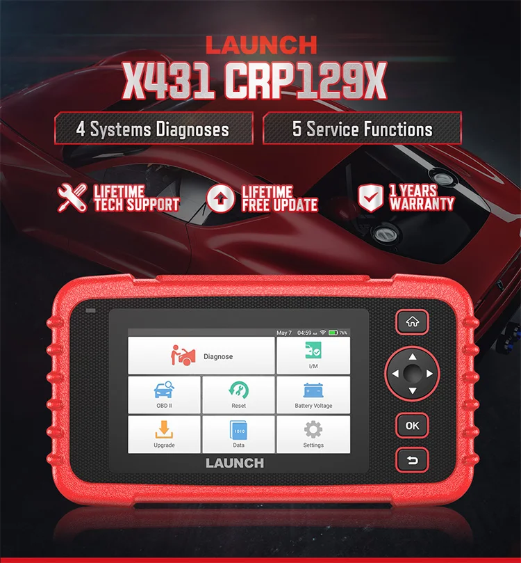 Launch X431 CRP129E for OBD2 ENG ABS SRS AT Diagnosis and  Oil/Brake/SAS/TMPS/ETS Reset