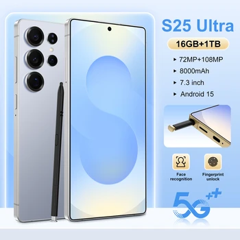 2025 New Design S25 Ultra 16GB+1TB 5G Smart Phone 7.3-Inch 48MP+108MP Snapdragon 10 Android 14 Smartphone 4K LED Spanish Support