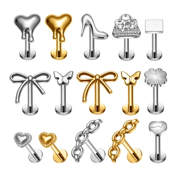 G23 Titanium Women Ear Studs Labret Lip Piercing Jewelry New Designs Cartilage Earring 16G Internal Thread Flat Back Stud Jewel