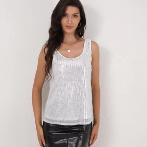 Women's Summer Casual Solid Color Shiny Sequins T-Shirt Tank Top