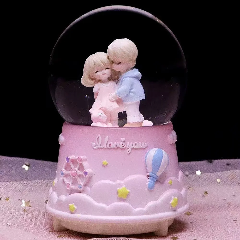 New Style Couple Figurine Snow Globe Music Box With Snowflakes Romantic  Luminous Day Gift 2025 Romantic Snow GLobe