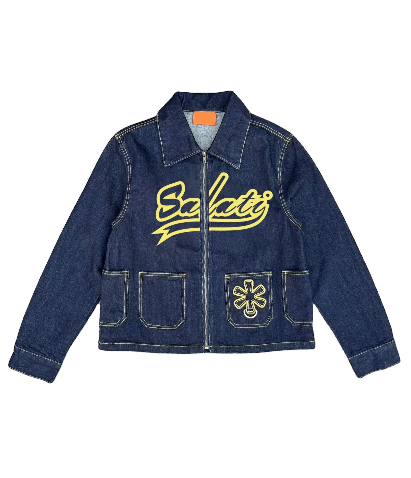 Salati Custom Hip Hop Streetwear Embroidery Oversized Zip up Distressed Oversized Coats Men Jeans Jacket Denim Jacket With Logo