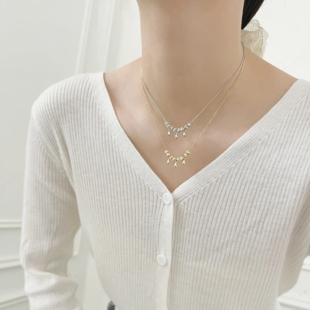 KAKODIY Charm Jewelry Rhodium 14K Gold Plated Sterling Silver Shiny Ball Bead Drop Shape Pendant Necklace detail 4