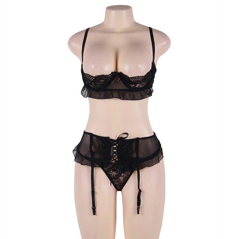 Exquisite Package Box Custom Floral Lace Hollow Plus Size Bra and Brief Panties Sexy Women Lingerie Sets