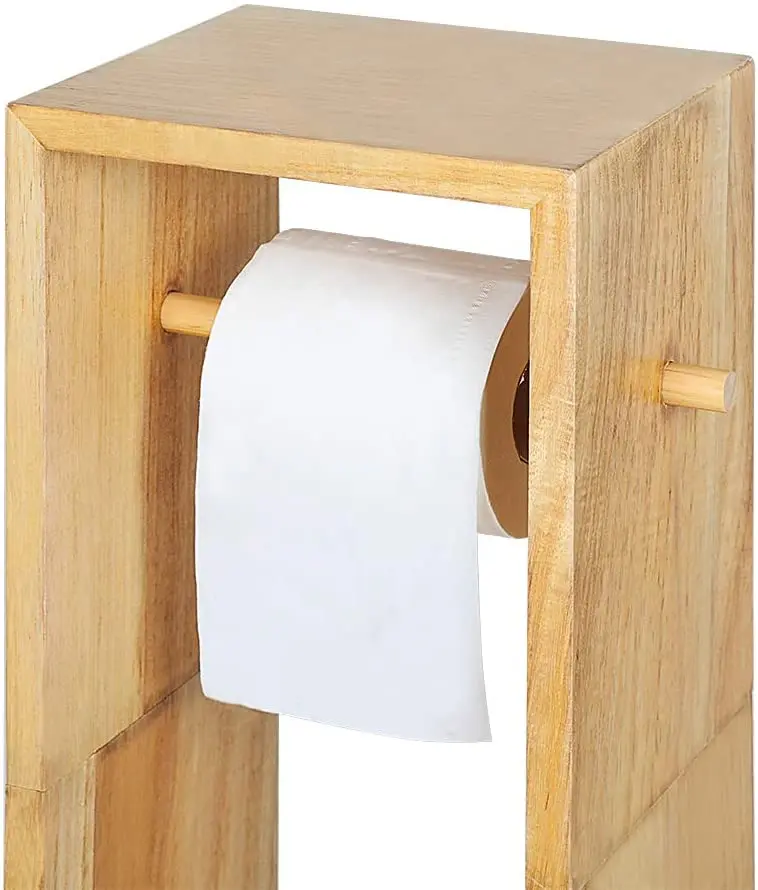 竹质厕纸架卫生纸支架卷架支架和分配器,带浴室用储物
