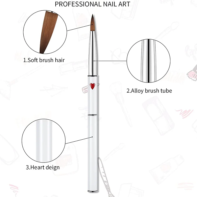 Pure Kolinsky Germany Oval Round Sable Nail Brush Metal Acrylic with Metallic Handle Salon Beauty Use Available Private Label