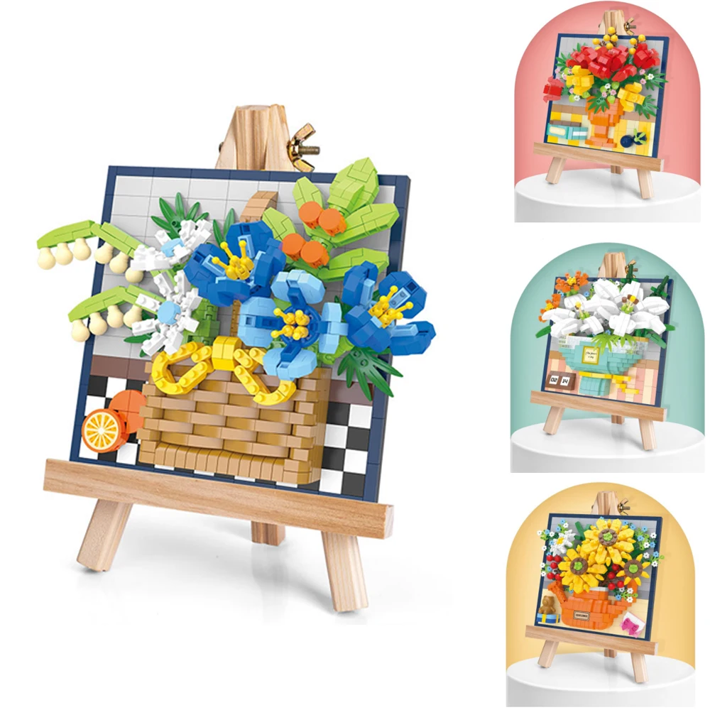 New 3d Model Assembly Sunflower Lily Oil Painting Bouquet Mini Brick ...