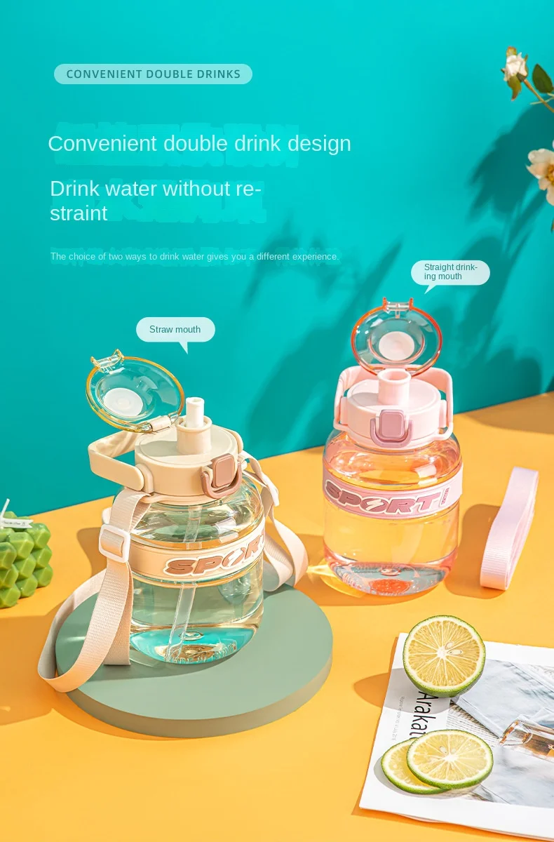 Leakproof Clear Straw Cup With Plastic Handle Large-capacity Desktop Office Water Bottle