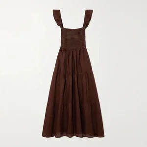 Clothing Manufacturer Custom Spring Summer Brown square Neck Sleeveless Linen Midi Sexy Dresses Women Night