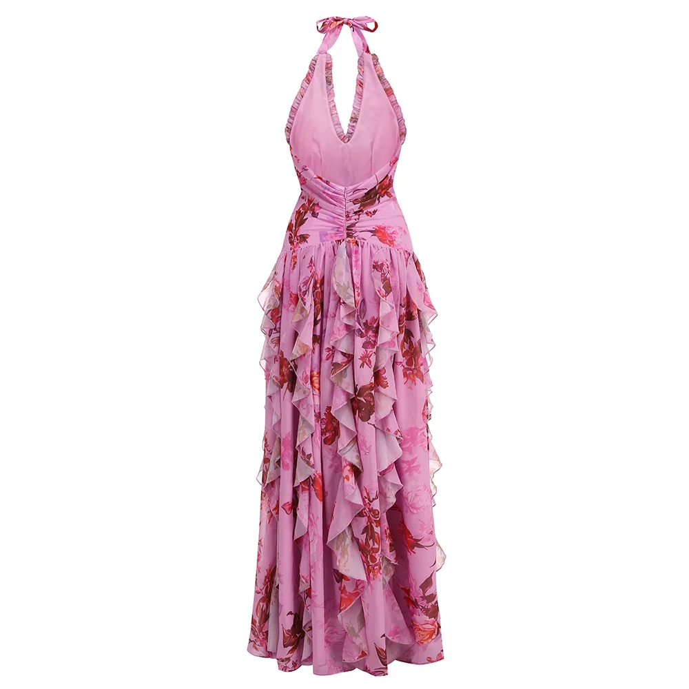 Shop Our SB3391 Summer Pink Ruffle Fashion Beach Dress