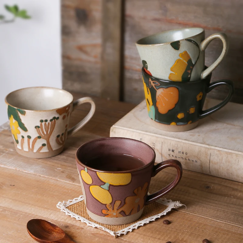 Wholesale Fancy Design Exquisite Hand Made Flower Pattern Unique Custom Gift Set Ceramic Coffee Cups Mugs