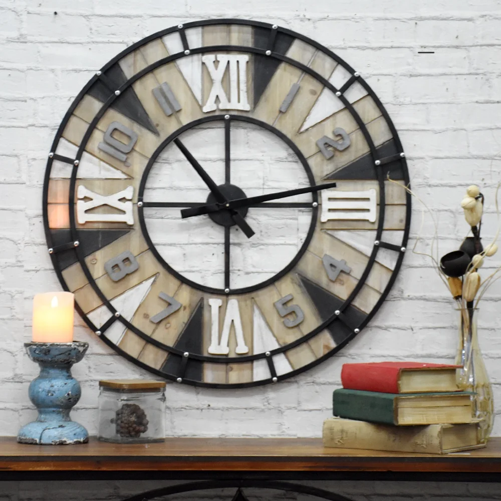 Luckywind 31inch Large Farmhouse Industrial Metal & Solid Wood ...