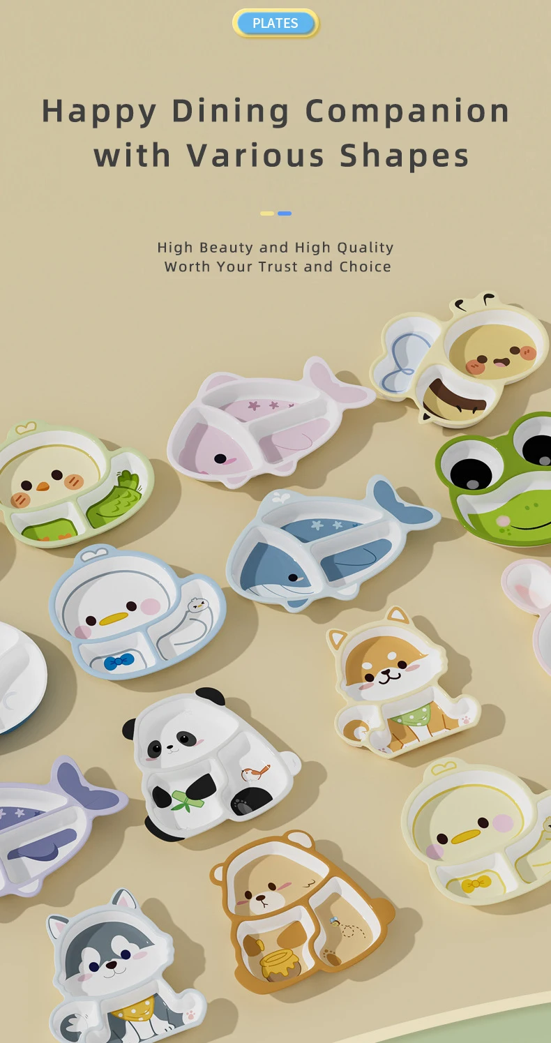 Melamine Cartoon-Design Dinner Plate for baby products Kids Divided Compartments Safe Toddler Feeding Tableware Kindergarten