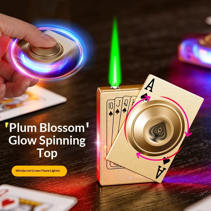 New Arrival Rotatable Side Slide Poker Shaped Windproof Igniter Green Flame Creative Gift for Men