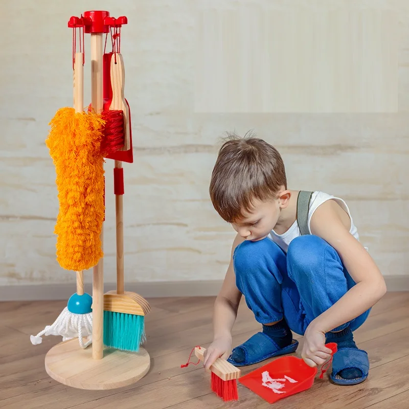 Wholesale Boys And Girls Cleaning Wooden Toy Role Play Dust Sweep Mop Wooden Cleaning Set Toy Alibaba