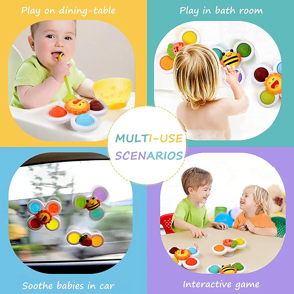 Newest best sell fidget toy suction cup spinner top baby bathtub spinner bathing rotary windmill finger sensory toy for toddler